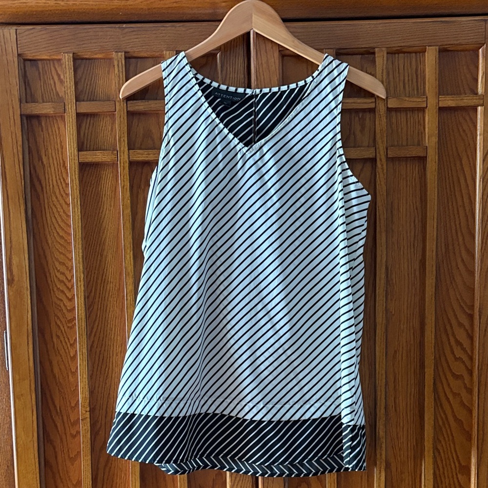 Attention Black and White Diagonal Striped Blouse